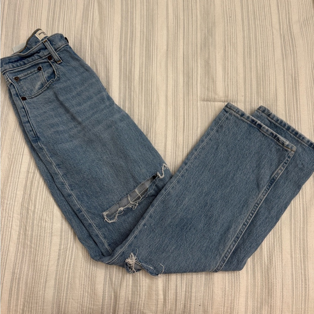 Abercrombie Blue Distressed Jeans Hugh Rise Curve Love